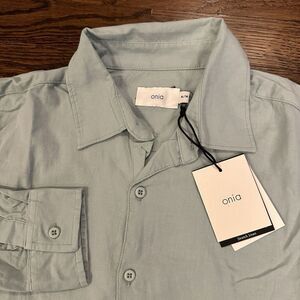 NEW‎ Onia Shirt Mens Medium Long Sleeve Linen Blend Button Up Casual Steel Blue